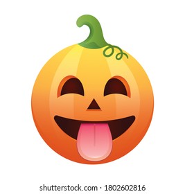 Pumpkin emoticon.Halloween Pumpkin isolated on white background.Pumpkin emoji.Halloween pumpkin rendering.