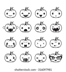 Pumpkin Emoticons Set, Holiday, Mystery, emoji, facial expression, feeling, mood, personality, symbol, October