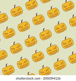 Kürbis-Emotionen nahtloses Muster auf gelbem weißem Hintergrund, Wallpaper herunterladen