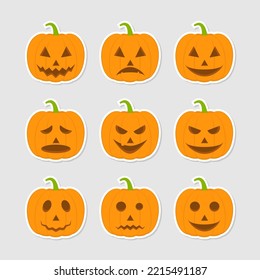 Pumpkin emotions flat stickers set