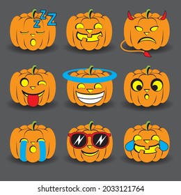 Pumpkin emotions set. Halloween vector illustration.