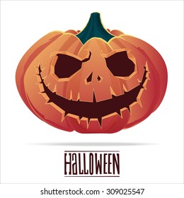 Pumpkin with an evil expression on his face for Halloween. Vector Illustration