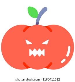 Pumpkin with evil face vector illustration in flat color design