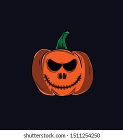 
pumpkin with an evil smile and sewn with a sharp gaze