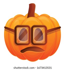 Pumpkin with eyeglasses icon. Cartoon of pumpkin with eyeglasses vector icon for web design isolated on white background