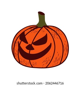 Pumpkin with eyes and mouth on Halloween on a white isolated background. Vector illustration