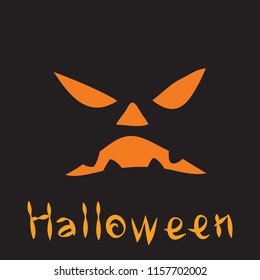 The pumpkin face design and the word Halloween on an black background.