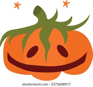 Pumpkin with face drawn in a cute cartoon style.