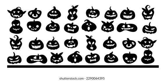 pumpkin face element set silhouette vector spooky mascot
