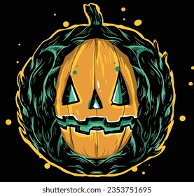Pumpkin face Halloween vector illustration