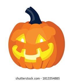 Pumpkin with a face for Halloween. Vector, white background, isolated.