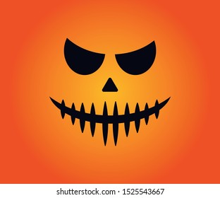 Pumpkin face, happy halloween. Orange gradient background.