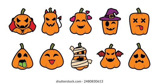 Pumpkin Face Icon Set Collection