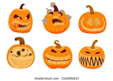 Pumpkin face icon with various Halloween feelings to decorate a spooky celebration party. flat illustration.