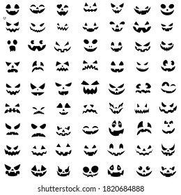 Pumpkin face icon vector set. Halloween illustration sign collection.