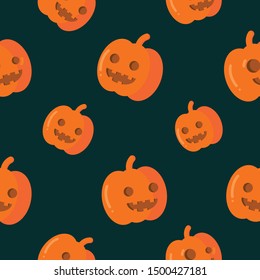 Pumpkin face, Jack o lantern Seamless Pattern for Halloween Halloween vector colorful background. 