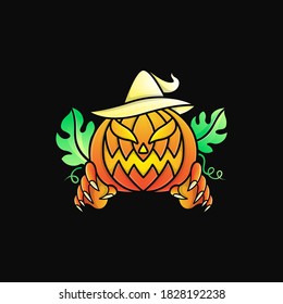 Pumpkin Face Logo, Halloween Event Vector Illustration