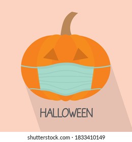 pumpkin with face mask, halloween celebration during coronavirus pandemic, protective measures- vector illustration