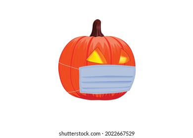 pumpkin with face mask on white background. The main symbol of the Happy Halloween holiday. Orange pumpkin with smile for your design for the holiday Halloween. Vector illustration.