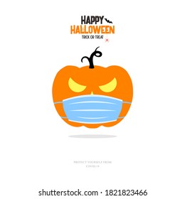 calabaza con máscara facial brote de wuhan coronavirus.