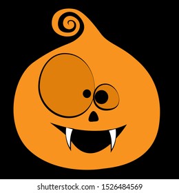 Pumpkin with face on black background. Vector illustration.