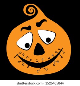 Pumpkin with face on black background. Vector illustration.