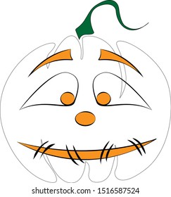 Pumpkin with face on white background. Vector illustration.