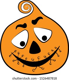 Pumpkin with face on white background. Vector illustration.