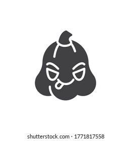 Pumpkin face savoring food vector icon. filled flat sign for mobile concept and web design. Pumpkin showing tongue glyph icon. Symbol, logo illustration. Vector graphics