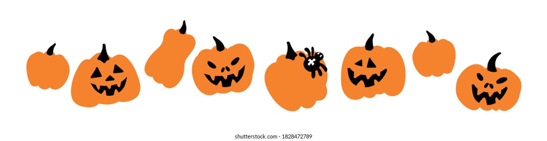 Pumpkin face set. Set of colorful images for halloween. Halloween celebration.