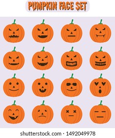 Pumpkin face set emoticon vector