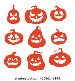 pumpkin face set of halloween illustration
