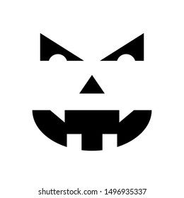 Pumpkin face silhouette icon for Halloween isolated on white background. Scary pumpkin devil smile, spooky jack o lanter. Vector illustration for any design.