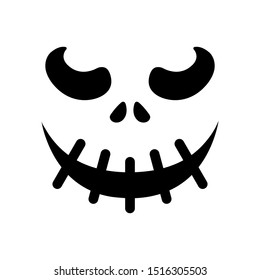 Pumpkin face silhouette icon for Halloween isolated on white background. Scary pumpkin devil smile, spooky jack o lanter. Vector illustration for any design.