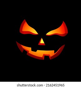 Pumpkin face, smile with light inside. Jack o lantern traditional symbol of Halloween. Creepy background. Vector illustration