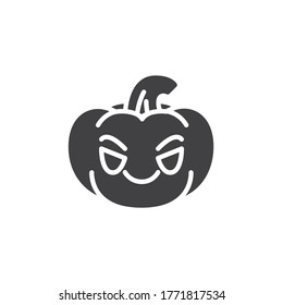 Pumpkin face smile vector icon. filled flat sign for mobile concept and web design. Halloween pumpkin emoji glyph icon. Symbol, logo illustration. Vector graphics