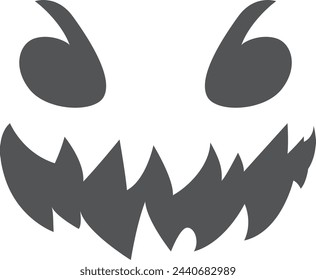 Pumpkin face stencil black silhouette with spooky smile isolated on white background