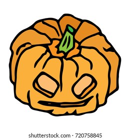 Pumpkin with a face. Vector illustration pumpkin, lamp jack on Halloween. Hand drawn pumpkin lamp jack.