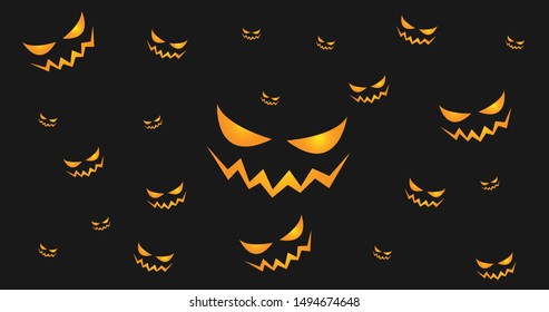 Pumpkin faces come in many sizes. halloween pattern background 