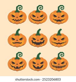Pumpkin Faces Set for Halloween Decoration