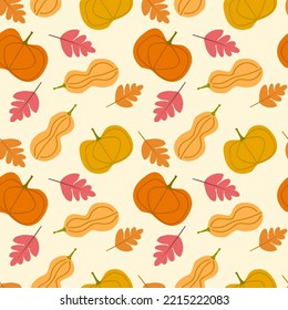 pumpkin with fall leaves seamless autumn vector pattern