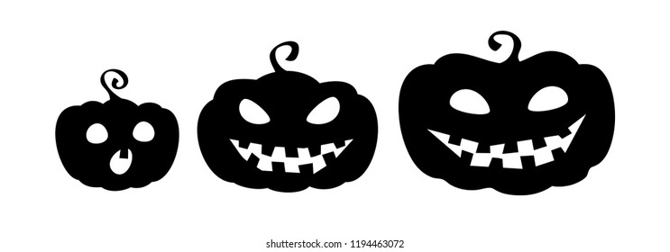 Pumpkin family. Collection of pumpkin cartoon characters silhouettes isolated on white background. Halloween emblems. Vector eps10.