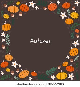 Pumpkin, fern leave, nut and flower flat design for decoration on Autumn season, Halloween and Thanksgiving festival.
