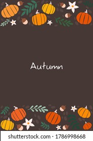Pumpkin, fern leave, nut and flower flat design for decoration on Autumn season, Halloween and Thanksgiving festival.
