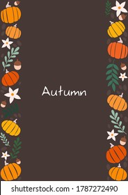 Pumpkin, fern leave, nut and flower flat design for decoration on Autumn season, Halloween and Thanksgiving festival.