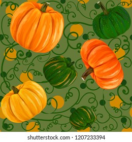 Pumpkin. Festival. Autumn motifs. Vector illustration. Harvesting seamless. 