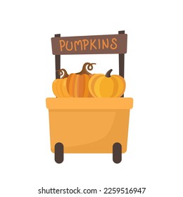 Pumpkin festival. Farmer's stall with vegetables. Cartoon flat vector illustration.