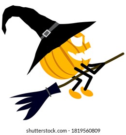 The pumpkin figure in the helloween icon is wearing a witch's hat and flying with a witch's broom, creepy but funny.
