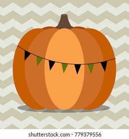 Pumpkin with flag decoration vector illustration