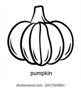 Pumpkin Flat Design - Vegetable Blank Fill With Black Outline 